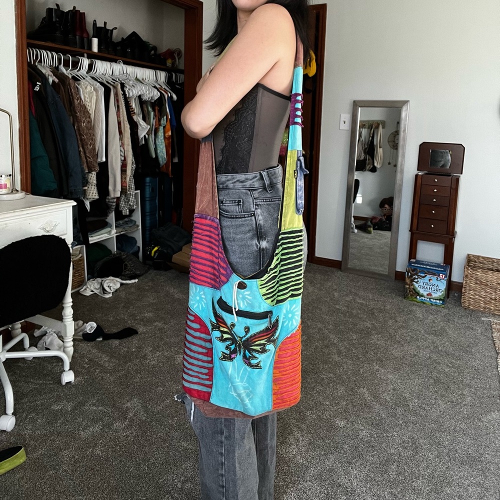 boho y2k grunge hippie patchwork bag